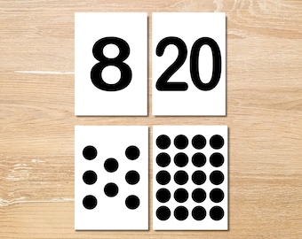 Tarjetas de números del 1 al 20 para preescolar, tarjetas de conteo imprimibles