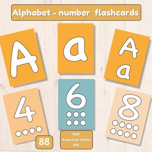 Alphabet cards printable for preschool, number cards printable, uppercase - lowercase letters, children gift, kindergarten material