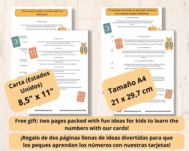 Puede incluir: Dos p&aacute;ginas de tarjetas de memoria imprimibles con 10 formas divertidas de aprender n&uacute;meros para ni&ntilde;os. Las tarjetas miden 8,5 pulgadas por 11 pulgadas y est&aacute;n dise&ntilde;adas para ser utilizadas en los Estados Unidos. El texto en las tarjetas est&aacute; en ingl&eacute;s y espa&ntilde;ol.