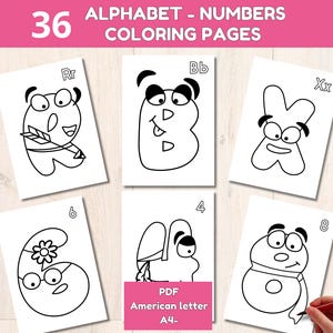 幼児、未就学児、幼稚園児向けのアルファベットと数字の塗り絵、家庭教育用のシンプルな塗り絵
