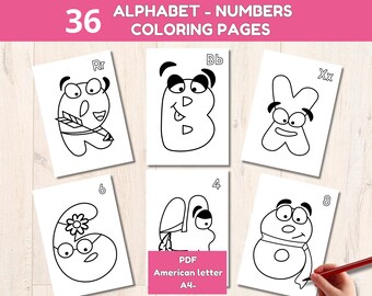 Alphabet and Numbers coloring pages to print for Toddlers, preschoolers and kindergarten, simple coloring pages for home Education