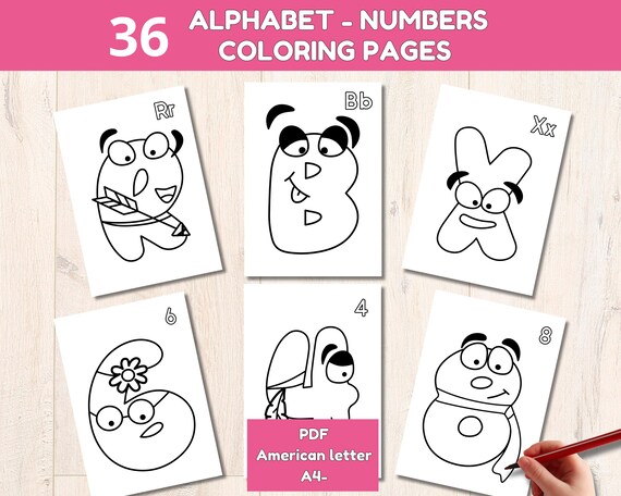 Alphabet and Numbers coloring pages to print for Toddlers, preschoolers and kindergarten, simple coloring pages for home Education