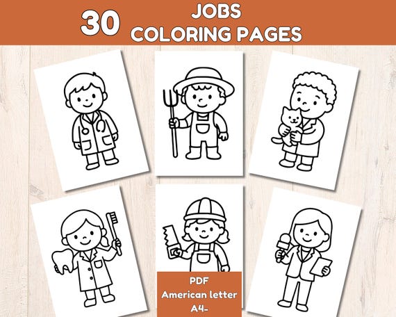Easy simple coloring pages for Toddlers, Preschool and kindergarten, jobs coloring page, coloring printable book for young  children