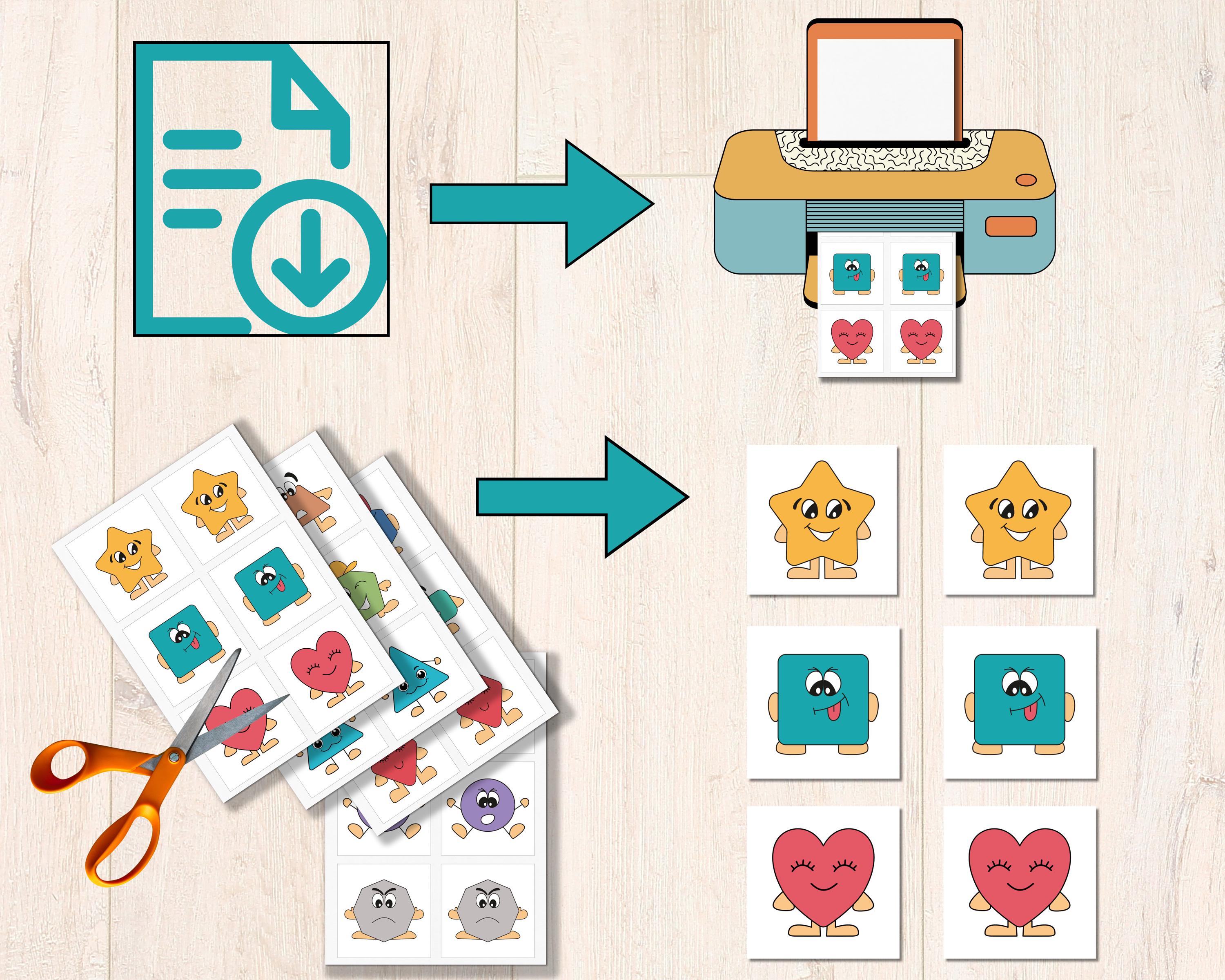 Printable Geometric Shape Memory Game for Kids, Montessori Educational ...