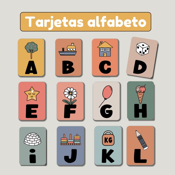 Tarjetas  didácticas ABC, alfabeto niños, actividad preescolar, tarjetas flashcard imprimibles, educación Montessori, DESCARGA DIGITAL