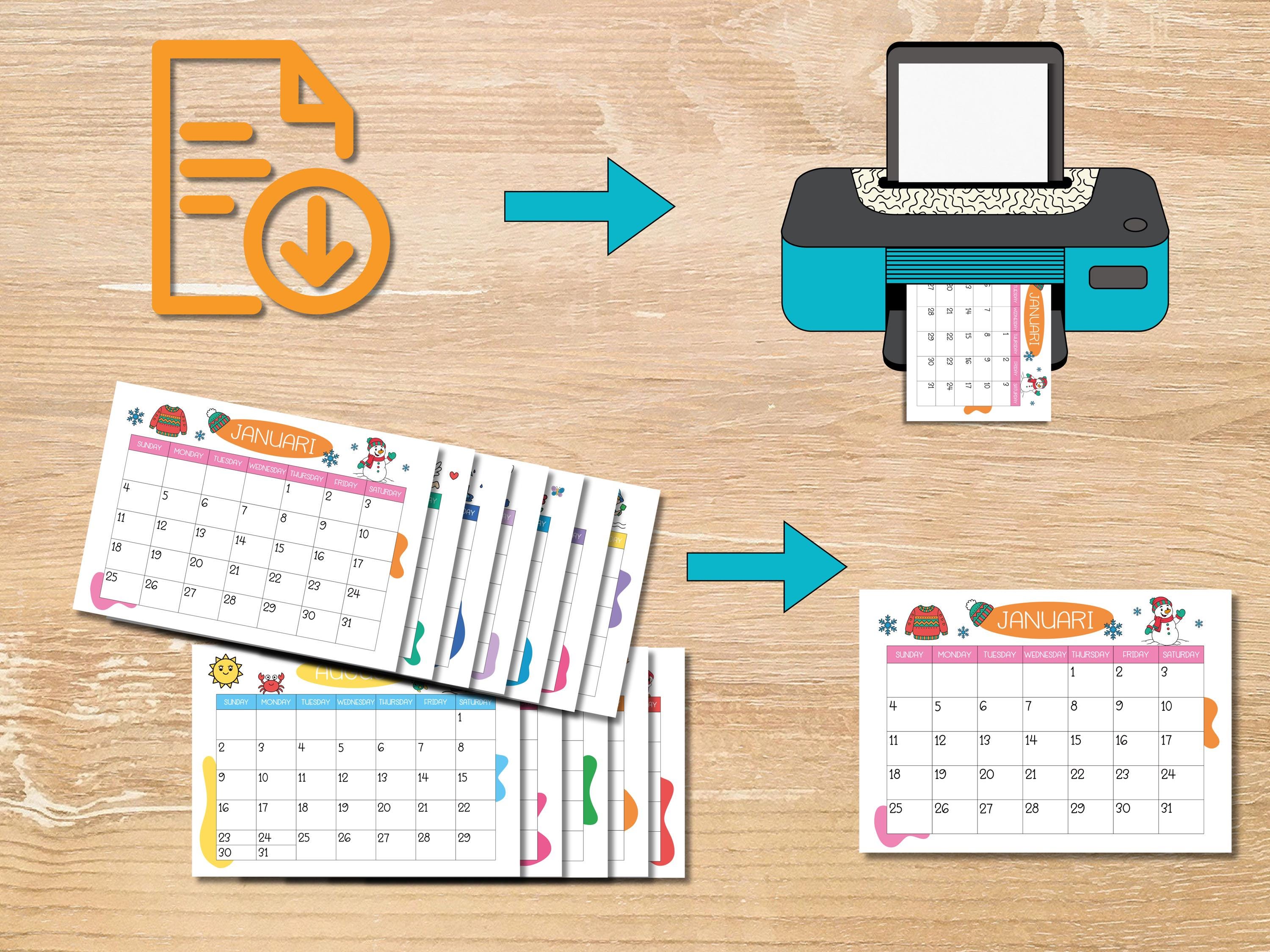 Printable Kids Calendar 2026, Monthly Planner for Children - Etsy