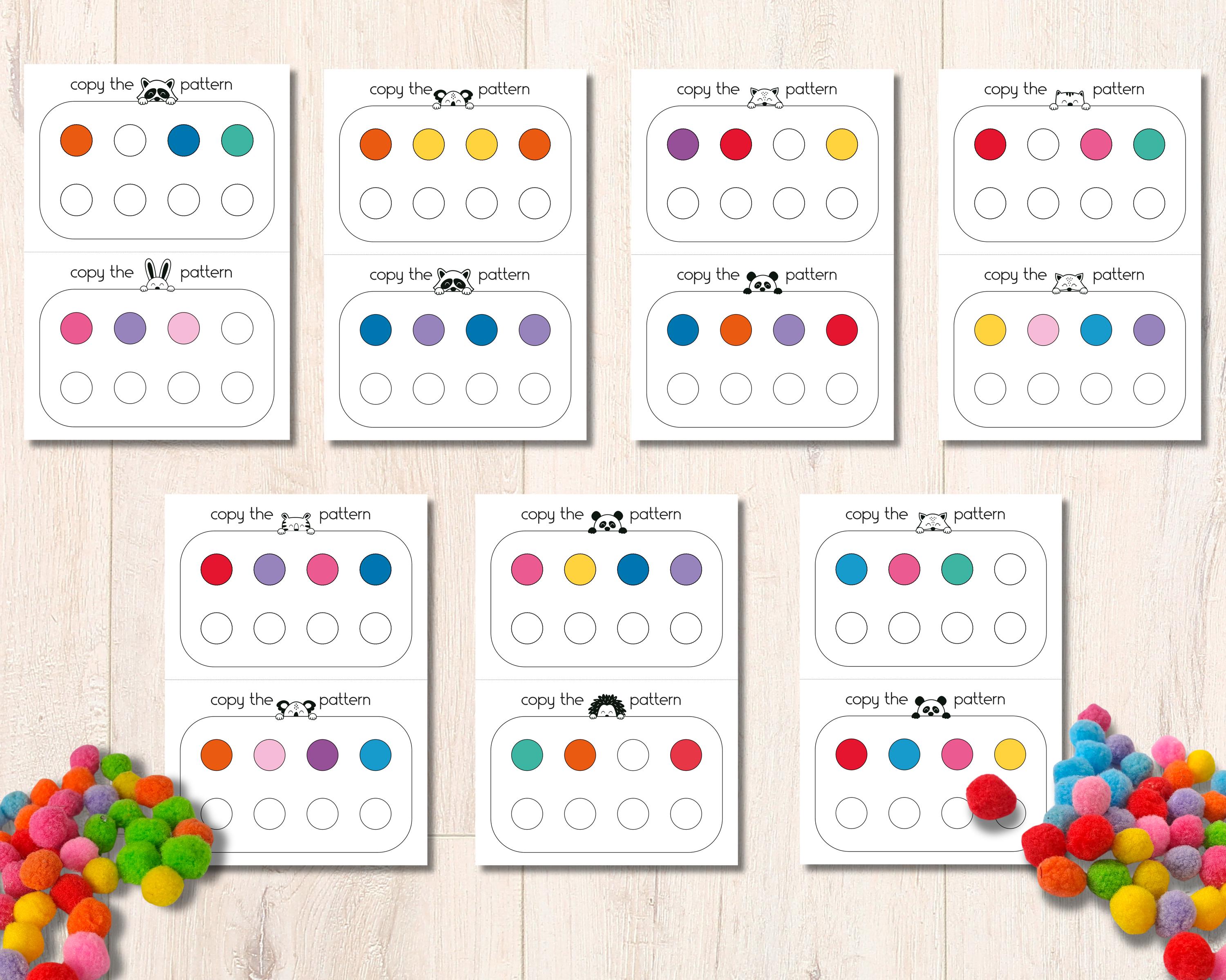 Color Pattern Activity Cards for Preschool, Printable Pom Patterns for ...