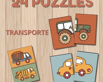 Juego de combinación de transporte, 24 rompecabezas  transportes, juego para niños pequeños, estilo Montessori, imprimible, DESCARGA DIGITAL