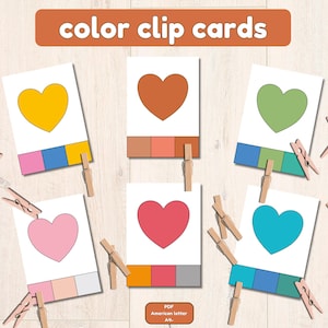Cartões de matemática e clipes coloridos para impressão para crianças, 20 flashcards educacionais para pré-escola e jardim de infância, atividade de combinação de cores