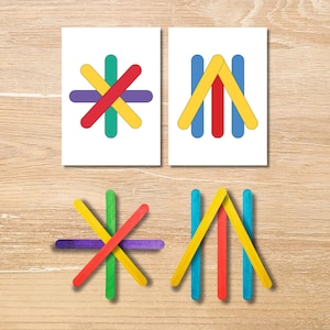 Tarjetas imprimibles con formas de palitos de helado de colores, actividad Montessori para niños