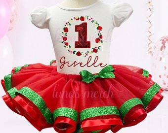 Tutù di compleanno personalizzato, vestito di compleanno a forma di fragola, tutù di compleanno a forma di fragola, vestito di compleanno a forma di fragola, fragola uno, qualsiasi numero.