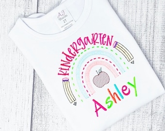 Embroidered  Personalized back to school shirt, First day of school shirt, custom school shirt, school, kindergarten shirt, girls  shirt