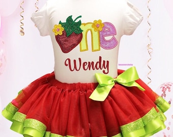 Tutù di compleanno personalizzato, vestito di compleanno alla fragola, fragola uno, maglietta per il primo compleanno, vestito per il primo compleanno, tutù per il primo compleanno, shortcake