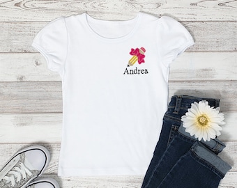 Embroidered  Personalized back to school shirt, First day of school shirt, custom school shirt, school, kindergarten shirt, girls  shirt