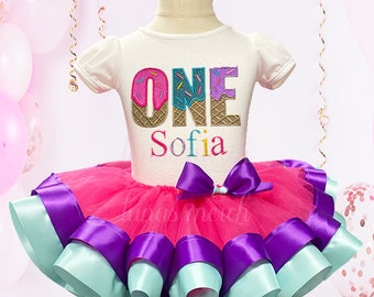 ice cream tutu set, ice cream tutu outfit, ice cream shirt, first birthday tutu set, 1st birthday shirt, personalized numbers 1 2 3 4.