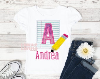 Embroidered  Personalized back to school shirt, First day of school shirt, custom school shirt, school, kindergarten shirt, girls  shirt