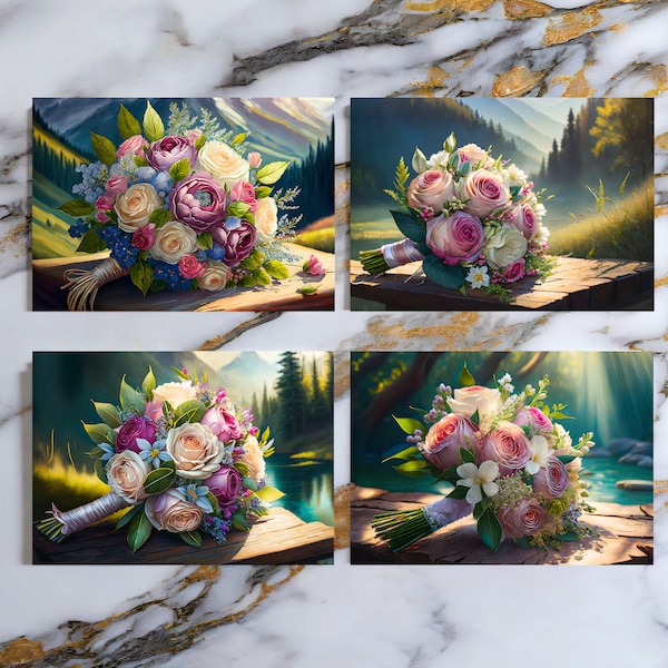 Greeting Card Assortment Frame as Wall Art Wedding Bouquet Design Printable Instant Digital Download Modern AI Art Blank Greeting Card
