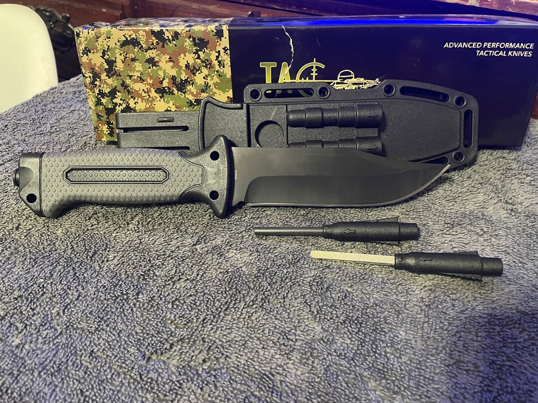 Tactical Fixed Knife With Sheath Fire Starter Sharpening Rod Etsy