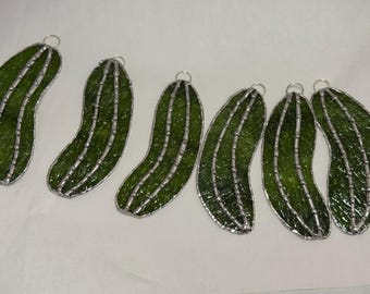 Stained Glass Pickle Ornament, Beaded Solder Accent