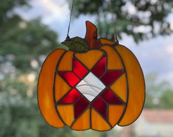 Handmade Stained Glass Pumpkin, Fall Decor