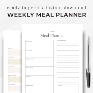 Weekly Meal Planner with Grocery List: Printable PDF, A4/A5/US Letter