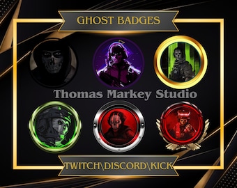 Odznaki COD Ghost – odznaki za subskrypcję/bity na Twitchu przeznaczone do streamowania na YouTube, Twitchu, OBS i Streamlabs OBS.