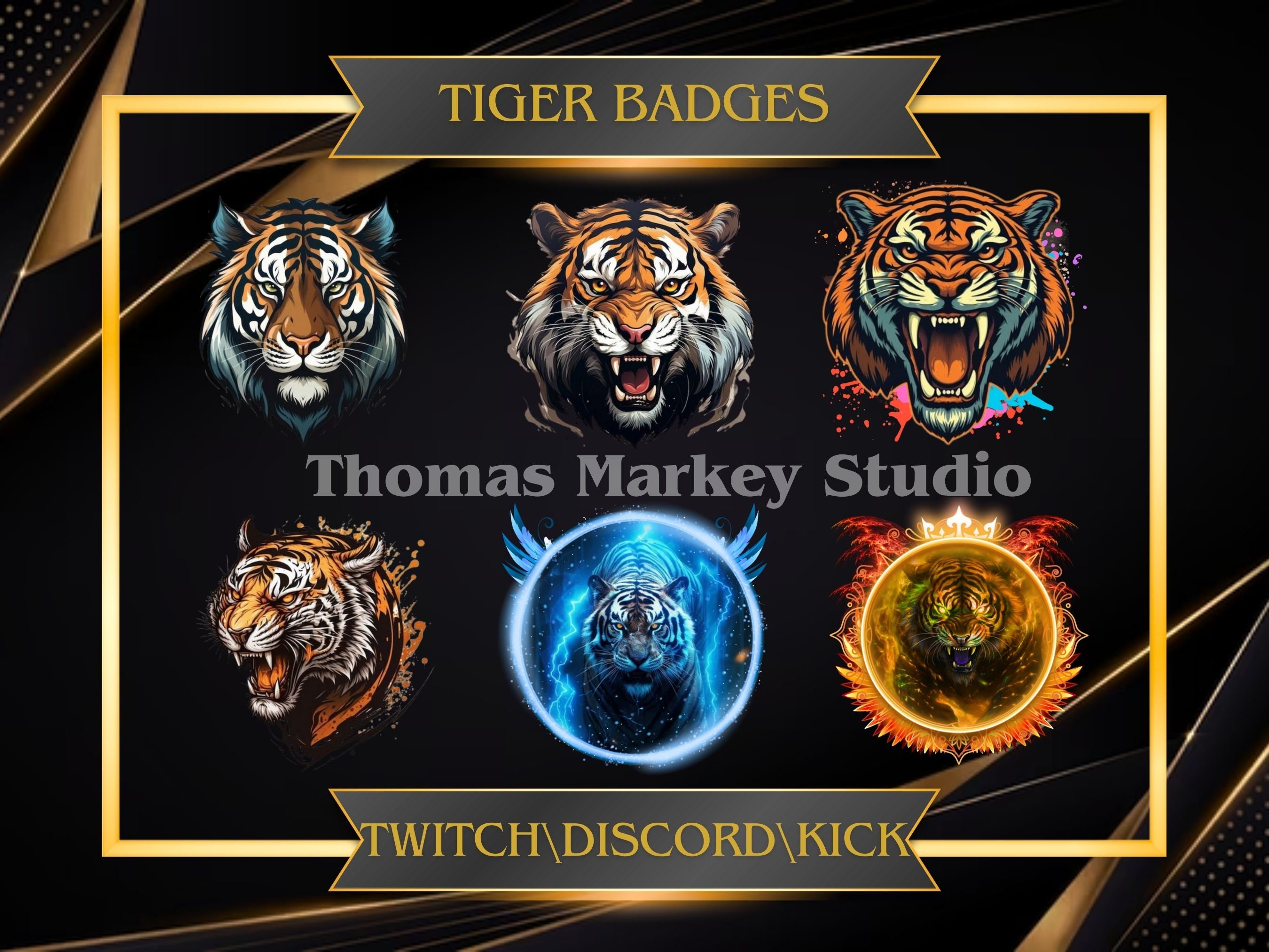 Odznaki z motywem tygrysa - gotowe na Twitch/Discord - ikony subskrybenta i Bit.