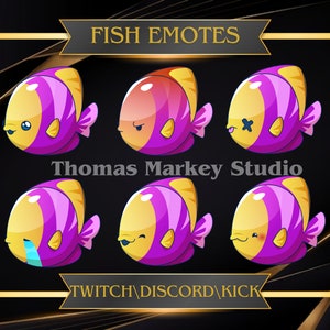 Fish Emotes Bundle - Ideal For Twitch, YouTube, And Discord - Set Of 6 Cute And Kawaii Sea Creature Emotes For Streamers.