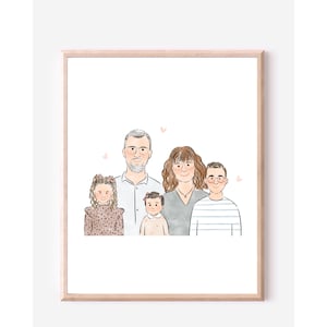 Anpassat familjeporträtt, minimalistisk akvarell parteckning, parillustration med husdjur, parpresenter, presenter till henne bild 6