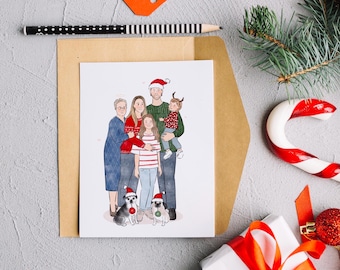 Cadeau de peinture de portrait personnalisé, dessin minimaliste à partir d'une photo, illustration de portrait de couple, portrait personnalisé pour faire-part de Noël