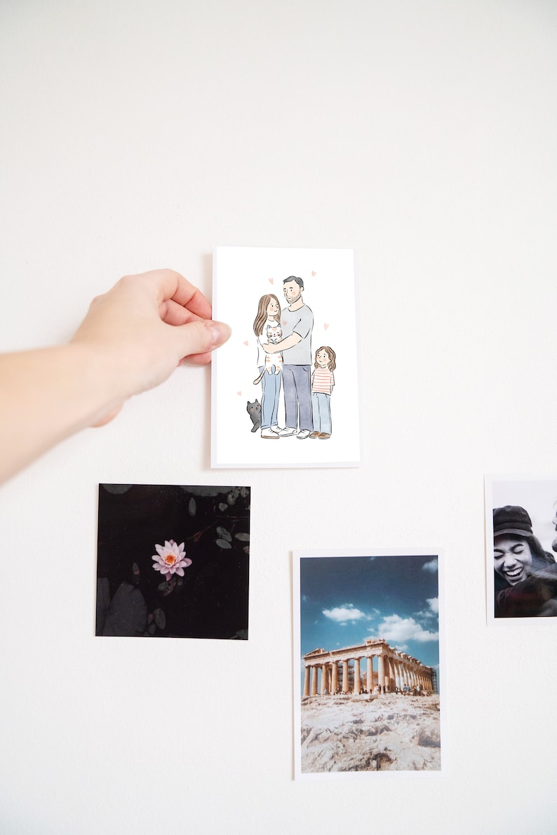 Christmas Family Portrait, Minimalist Watercolor Line Art Drawing