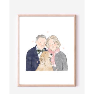 Aangepaste paar portret illustratie, aquarel familietekening, pasgetrouwden illustratie met huisdieren, paar geschenken, cadeaus voor haar, verjaardagscadeaus