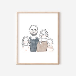 Aangepaste paarportret, minimalistische aquarel paartekening, paar illustratie met huisdieren, 1e verjaardagscadeau voor haar, Vaderdagcadeau