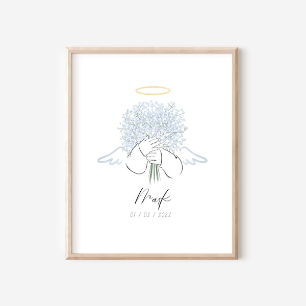 Watercolor Children Loss Keepsake, Miscarry Baby Breath Gift, Infant Memorial Print, Pregnancy Loss Memory Print, Angel Baby Art