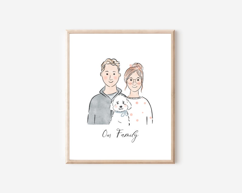 personalized family portrait, custom couple illustration