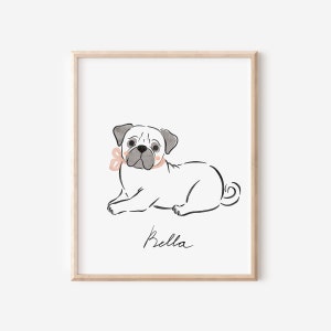 Minimalist Cartoon Pet Portrait, Watercolor Pencil Drawing, Pet Loss Portrait, Memorial Pet Gift, Pet Lover Gift, Dog Print, Pug Lover Gifts