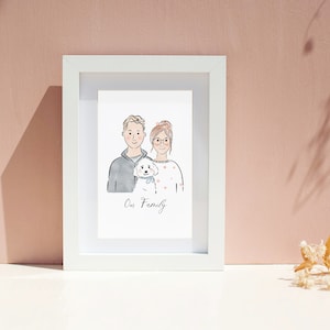 Anpassat familjeporträtt, minimalistisk akvarell parteckning, parillustration med husdjur, parpresenter, presenter till henne bild 3