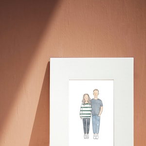 Family Portrait, Minimalist Watercolor Line art Drawing, Cartoon Family Illustration, St. Valentines Day Gifts, Mothers Day Gifts, for him image 5