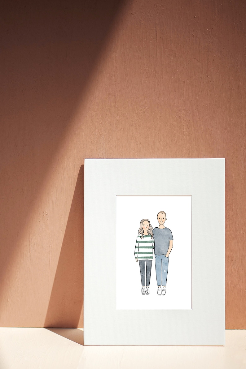 Family Portrait, Minimalist Watercolor Line art Drawing, Cartoon Family Illustration, St. Valentines Day Gifts, Mothers Day Gifts, for him image 5