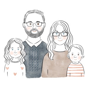 Aangepaste cadeau-ideeën familieportret, aquarel huisdier- en familieportretten, familieportret illustratie, minimalistisch schilderij, tekening van foto