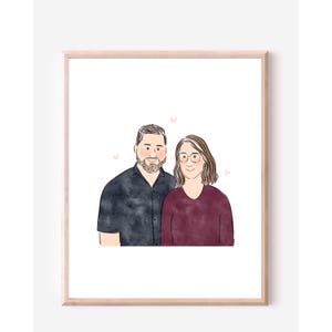 Anpassat familjeporträtt, minimalistisk akvarell parteckning, parillustration med husdjur, parpresenter, presenter till henne bild 5