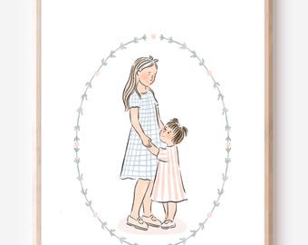 Portrait personnalisé à l'aquarelle pour elle, joli dessin de famille à partir d'une photo, cadeaux pour la fête des pères