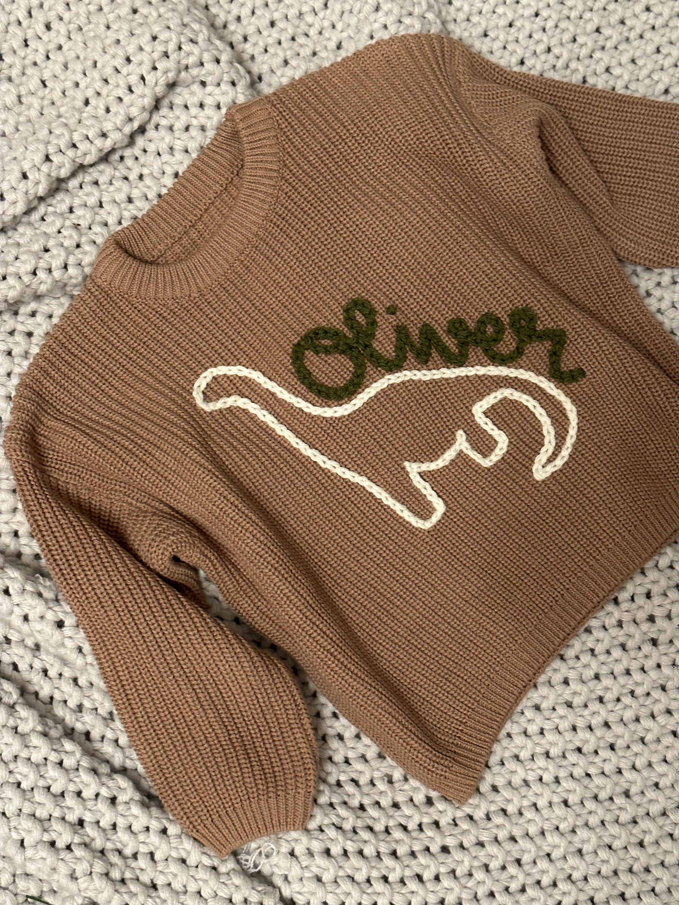 Organic Cotton 3D Embroidered Baby Knit Cardigan - Dino