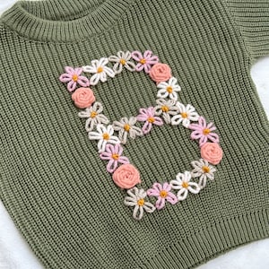 The Big Flower Sweater Hand Embroidered Baby Girls Sweater image 1