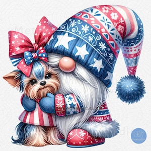 Aquarelle des cliparts gnomes du 4 juillet, PNG du 4 juillet, clipart nain patriotique, clipart nain américain, gnomes de l'été, usage Commercial