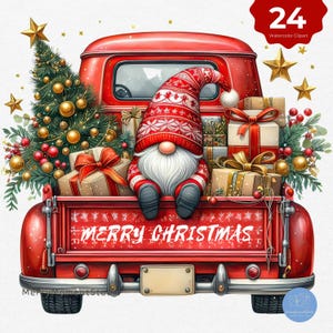 Pacchetto clipart di gnomo natalizio e camion, grafica png di gnomo invernale, clipart natalizie, sublimazione natalizia, sfondo trasparente