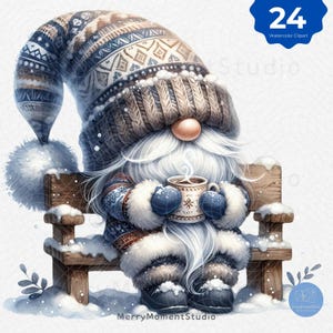 Gnomos navideños azules en acuarela, imágenes prediseñadas, gnomos navideños, diario basura, vacaciones de invierno, ilustración navideña, imágenes prediseñadas festivas