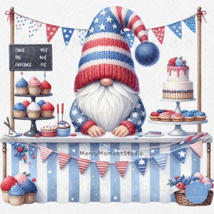 Aquarelle des cliparts gnomes du 4 juillet, PNG du 4 juillet, clipart nain américain, clipart nain patriotique, gnomes de l'été, usage Commercial