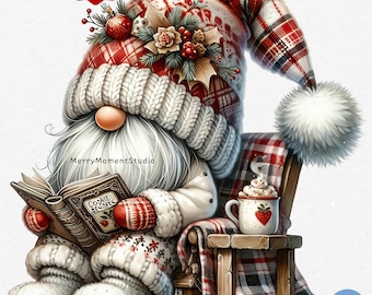 Clipart aquarelle de gnomes de Noël : images PNG pour les fêtes de fin d'année (téléchargement numérique)
