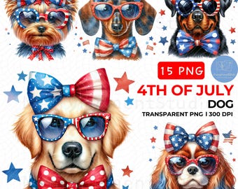 Patriotyczny pies w formacie PNG: cyfrowa sztuka z okazji 4 lipca w USA (pobranie cyfrowe)